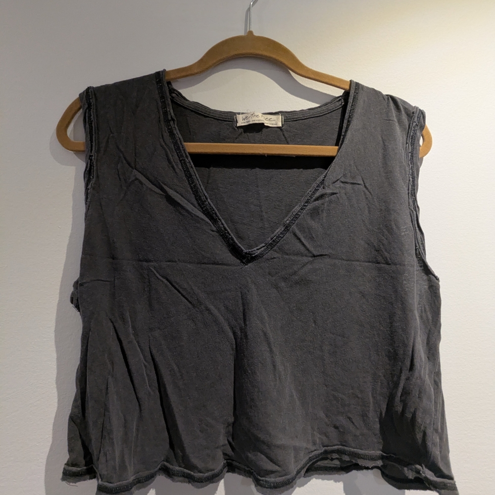Deep v Sleeveless Gray Top